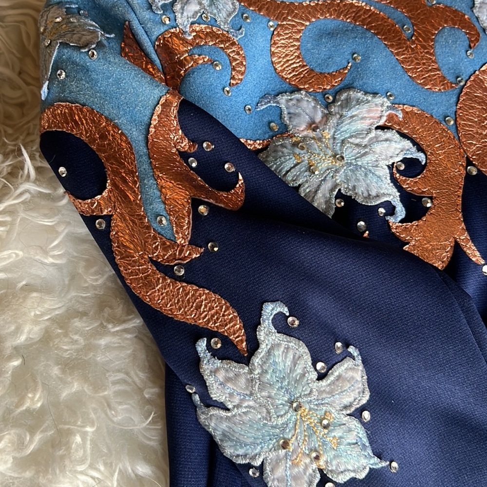 Windsong Farms custom blue copper showmanship/horsemanship shirt  pants Sz S - Picture 4 of 16